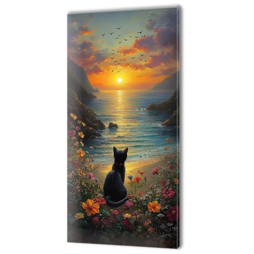 ペイントバイナンバー 日没 猫 大人用 初心者向け DIY 油絵の芸術工芸品 大人向け 数字塗り絵 しわ防止キャンバス Acrylic Paint Set 数字油絵 大きい ?意ウォールアート 家の装飾 手工???画 クリスマスプレゼント 70x140cm
