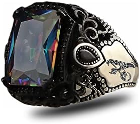 Handmade Personalized Men Silver Ring 925 Solid Sterling Silver Mystic Topaz Stone Men's Ring Handcrafted Customizable Letter Ring Monogram Silver Ring Gift for Him Gift for Men Boyfriend Gift