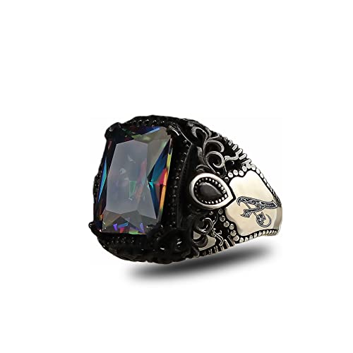 Handmade Personalized Men Silver Ring 925 Solid Sterling Silver Mystic Topaz Stone Men's Ring Handcrafted Customizable Letter Ring Monogram Silver Ring Gift For Him Gift For Men Boyfriend Gift #TOP3