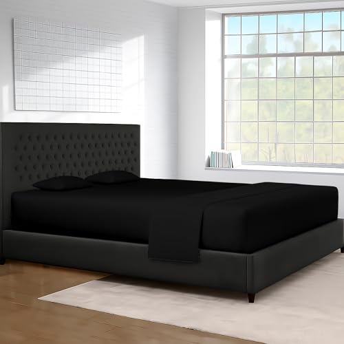 Image of SGI bedding 108 inch W x 80 inch L 4Pc Florida King Sheet Set 100% Egyptian Cotton - 600 Thread Count, Fits 18 inch Deep Pocket - Soft Breathable Oversized Sheets, for Extra Large Beds - Black
