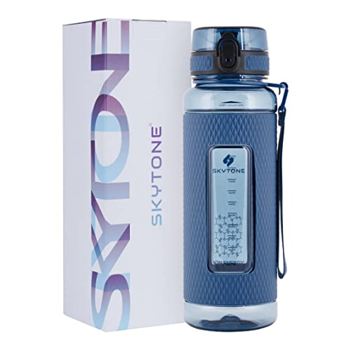 Image of SKYTONE Water Bottle 1 Liter For Office, Leak Proof & BPA Free Tritan Plastic Reusable Water Bottles, Ideal Gift for Travel Gym fitness Running School With Silicon Grip (Blue)