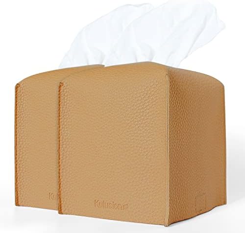 2Pcs Tissue Box Cover Square, Modern Delicate Decorative PU Leather Cube Tissues Covers for Home, Hotel, Car, Office, Restaurant 5"X5"X5" (Pure White)