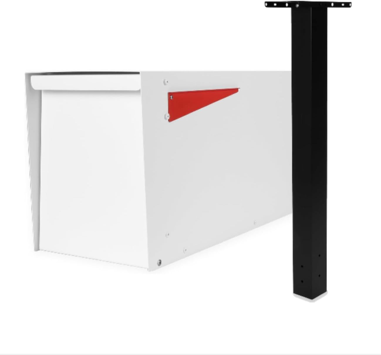 Ilyapa Modern Design Mailbox, White & White, All Weather Powder Coated Steel Heavy Duty Curbside Welded Mailbox & Post