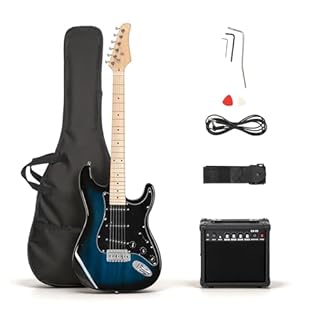 【Practical & Fashionable】It features a black pickguard on the surface which makes it look cool while can be well-protected. In addition, the maple fingerboard makes touch comfortable. 【Including 20Watt Amp】The guitar amp includes Gain/Bass/Treble/Vol...