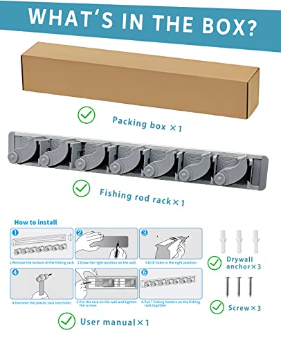 Ahomiwow Fishing Rod Pole Holder Wall Mounted Vertical Rack Hanger Organizer Holds Display Racks Up To 7 Rods Or Combos Fishing Rod Holders Storage For Garage Fits Most Rods #TOP5