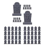 LOGOFUN 60pcs Miniature Tombstones Figurine Mini Resin Tombstones Mini Gravestone Ornament Dollhouse Halloween Layout Props