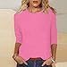 Ladies Tops 3/4 Sleeve for Women Half Button Waffle Linen Shirts for Women Vneck Tshirt Women V-Neck Sweater Women Womens Long Shirt Trendy Sweater for Women 2024 Pink