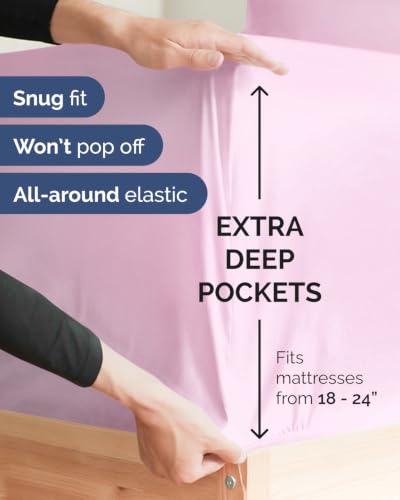 Image of Extra Deep Flex Top Split Head King Fitted Sheet - Hotel Luxury Single Fitted Sheet Only - Easily Fits 18 inch to 24 inch Mattress - Ultra Soft, Wrinkle Free w /Extra Deep Pockets - Light Pink