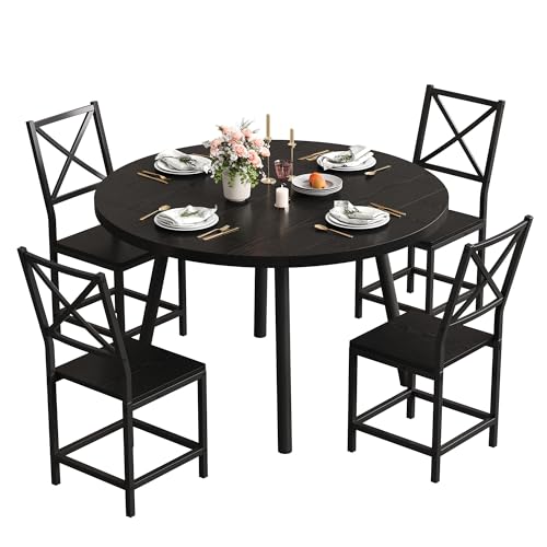 IRONCK Dining Table Set for 4, Round Kitchen Table and 4