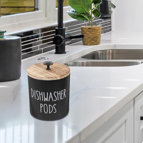 PRETYZOOM Round Dishwasher Pod Holder with Lid Wooden Storage Container for Kitchen & Bathroom Airtight Laundry Detergent Organizer Compact 6.3 Inch Storage Bin - Image 9