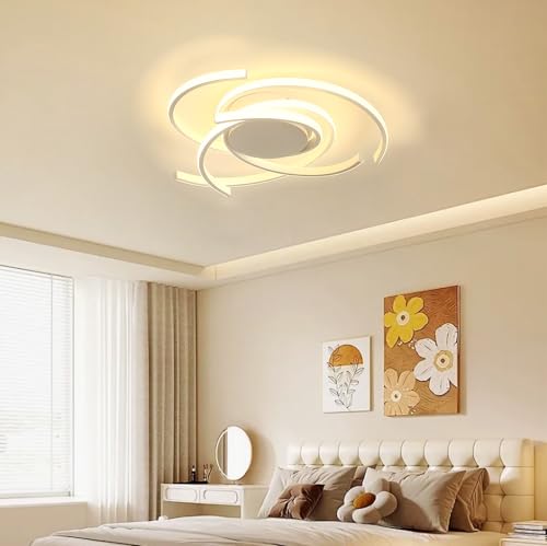 WJYCYN Plafoniera LED Moderno Dimmerabile Bianco con arco rotante per illuminazione soffitto soggiorno, telecomando, Lampada da soffitto per sala da pranzo, camera da letto, ingresso 72W L56cm