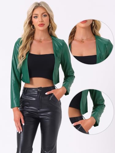 Allegra K Faux Leather Jacket for Women's Long Sleeve Short Coat Moto Biker Cropped PU Jackets2