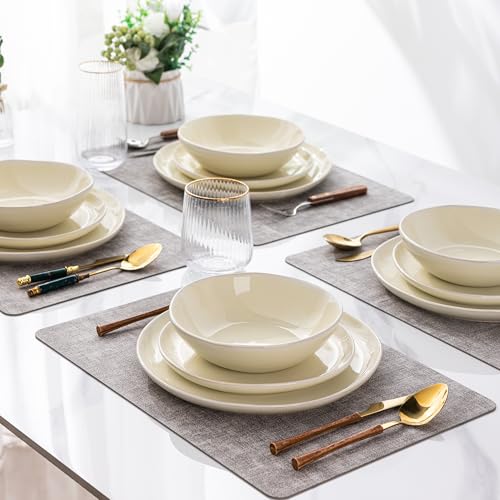 Image of AmorArc Ceramic Dinnerware Sets,Handmade Reactive Glaze Stoneware Plates and Bowls Sets,Highly Scratch Resistant | Dishwasher & Microwave Safe Dishes Set,Service for 4 (12pc)