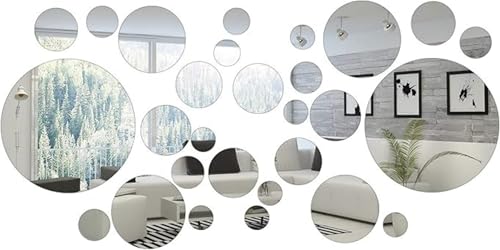 26 Pcs Acrylic Mirror Wall Stickers, Removable Wall Decal Mirror Set, Bathroom Wall Sticker Art, for DIY Circle Ceiling Mirrors for Bedroom, Home, Living Room, Sofa TV Background Decor