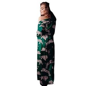 Dames Spring Cardigan Nightgown Gedrukt Ice Silk Loungewear chenghuax (Color : Printed, Size : L)