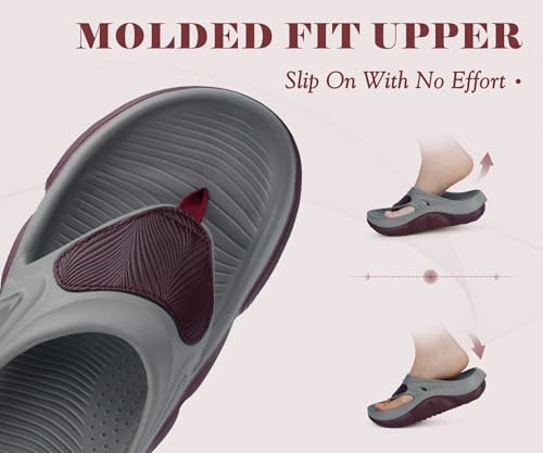 COFACE Orthotic Flip Flops Womens Comfortable Cushion Walking Thick Platform Arch Support Orthopedic Recovery Sandals Rubber 2026 Summer Beach Vacations Outdoor Plantar Fasciitis Slip On Cloud Chanclas Sandalias Mujer GreyWineRed Size 6 by COFACE - Used condition - Image 7
