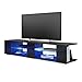 Vladon Mueble TV Movie V2, Mueble Televisor con 6 Compartimentos Abiertos y Franjas Decorativas, Negro Mate/Negro de Alto Brillo, incluida la iluminación LED Azul (134 x 29 x 39 cm)