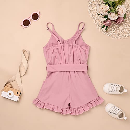 Kafiren 6-9 Months Baby Girl Clothes 9-12 Months Adjusatble Strap Sleeveless One-Piece Toddler Romper Ruffle Summer Pocket Jumpsuit Pink 6-12 Months #TOP2