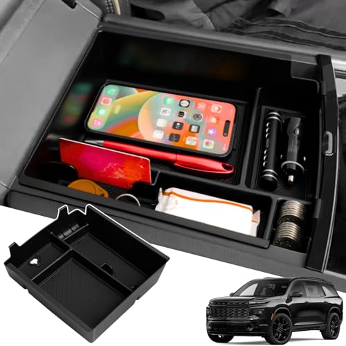 Center Console Organizer Tray for 2026 2025 2024 Chevy Traverse/GMC Acadia/Buick Enclave Interior Accessories - Middle Center Console Armrest Storage Coin Box - ABS Plastic Black