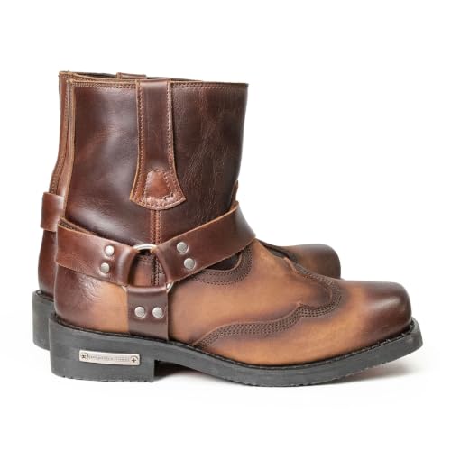 Image of Milwaukee Leather Men's Distressed Gray Leather 11-inch Classic Harness Square Toe Motorcycle Boots MBM9006 | Premium Material, Square Toe, Rider Ready, Durable Everyday Wear