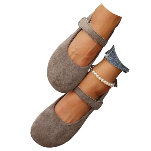 Orthopedic Ballet Mary Jane Flats for Women Elegant Suede Comfy Slip-On Shoes, Womens Round Toe Ballet Wedge Dress Shoes