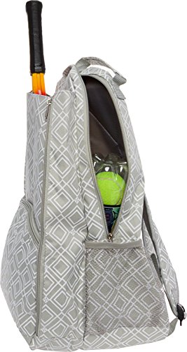 LISH Advantage Tennis Racket Backpack - Women's Geometric Diamond Print Tennis Racquet Holder Bag (Grey)