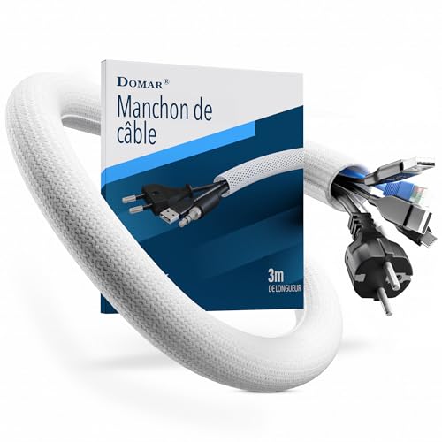 DOMAR® 3m de Gaine Cable Auto-fermante & Flexible - Manchon de Cable pour Une Gestion optimale des câbles - Cache Cable Blanc pour Installation électrique -...