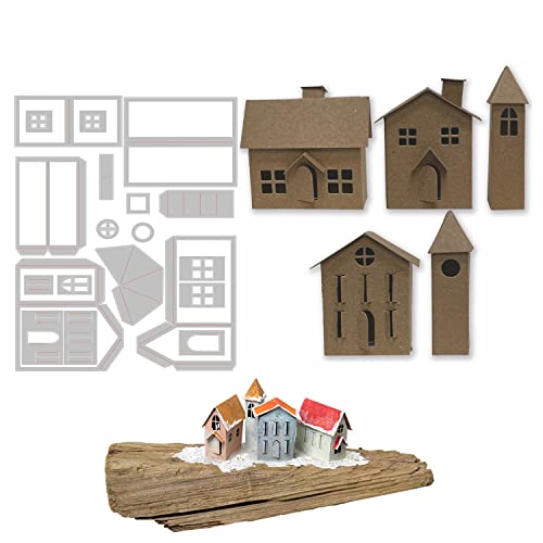 OTCRAFT Christmas Dies Retro House Chimney Metal Cutting Dies Carbon Steel Embossing Dies for Christmas Thanksgiving Holiday DIY DecorationSuppliesscrapbooking die-Cutting & Embossing