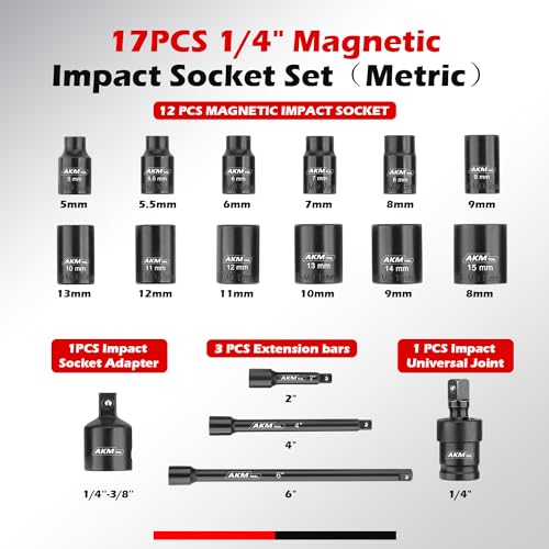 Akm Tool TT-1/4-17 1/4 Inch Drive Magnetic Impact Socket Set thumb #1