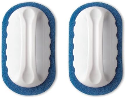 Skylarlife Scouring Pad Brush Cleaning Scrub with Handle Abrasive Pad for Grout Tile Shower and Sink Cleaning, Scrubbing Floor and Tile Boat Polishing Refinishing Bathroom Kitchen Heavy Duty (2-Pack)