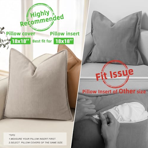 ZWJD Gray Pillow Covers 18x18 Set of 2 Chenille Pillow Covers with Elegant Design Soft and Luxurious Decorative Throw Pillows for Couch, Bed, and Home Decor