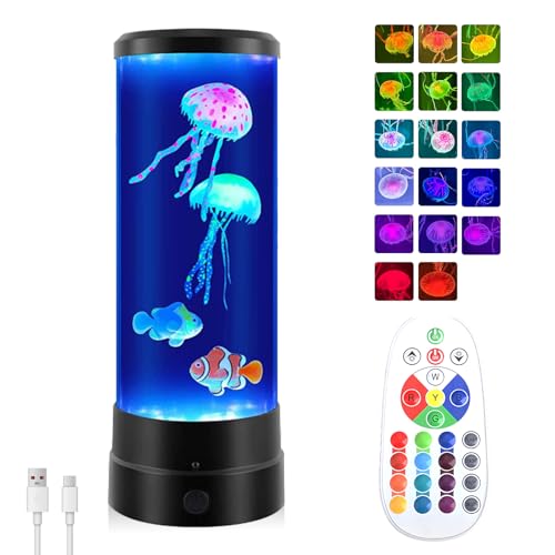 JIMACRO 12 Pollice Lampada Meduse Acquario, 17 Colori Lampada da Medusa per Acquario, 4 Modalità Lampe da Medusa Lava Fluttuante, USB Rotonda Jellyfish Lampe con Telecomando