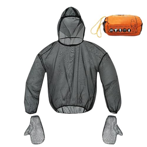 Genérico Ropa Repelente De Capucha Negra Antimosquitos Picaduras Ropa Traje Antiinsectos Con Capucha - Tela Transpirable Para Camping O Pesca, Incluye Guantes Y Bolsa (17x5x7cm)