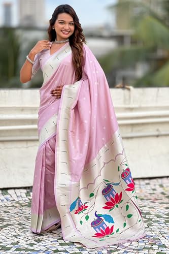 Image of SGF11 Women's Paithani Soft Lichi Silk Kanjivaram Sarees With Blouse Piece