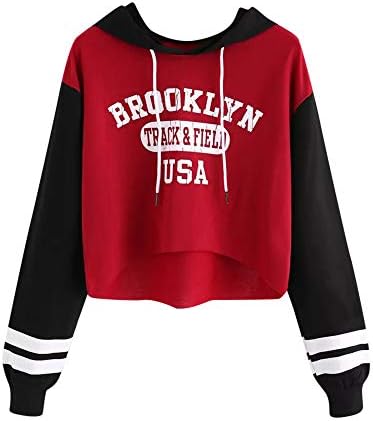 Sumen Teen Girls Short Hoodie Cute Panda Printed Blouse Pullover Tops (XL, Red)