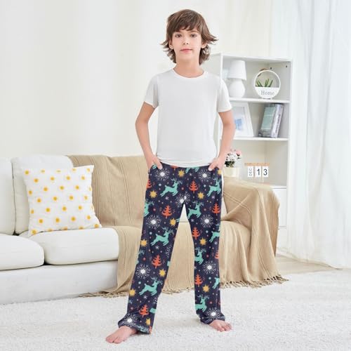 Reindeer Xmas Ball Boys Long Pants Soft Trousers Elastic Waist Kids Lounge Bottoms with Pockets S-XL 5