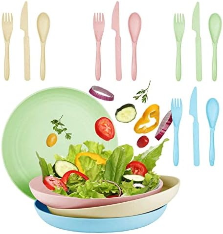 Dinner Plates, 16 Pack Dinner Plates Set, Flat Salad Dessert Breakfast Party Plates for Kids, Children, Adult, Picnic, Camping & BBQ, Dishwasher