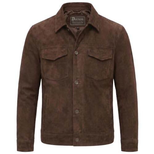 Image of Men's Suede Leather Jacket Real Lambskin Suede Casual Leather Jackets For Men Suede Trucker Coat for Mens