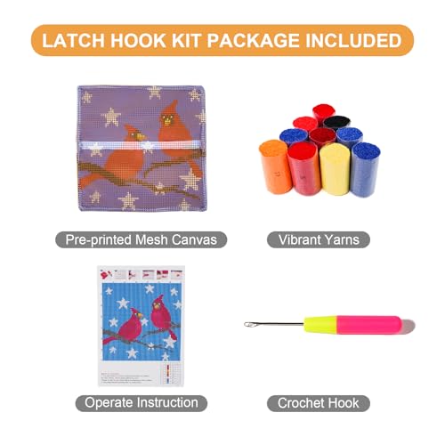 Image of QIONG MENG Latch Hook Kits for Adults, DIY Cardinal 4th of July Patriotic Pattern Pillow Cover Kit Needlework Cushion Cover Hand Craft Crochet for Home Sofa Decorations 17 x 17 Inch