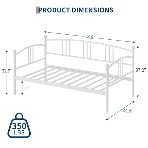 Image of Garvee Twin Metal Daybed, Metal Sofa Bed Frame with Arched Headboard, Guest Sofa Bed with Steel Slat Support, No Box Spring Required, Easy Assembly, White