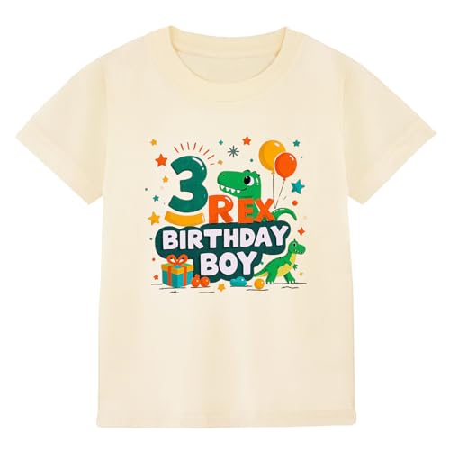 Birthday Boy Shirt 3rd 4th 5th 6th 7th 8th Boys Birthday Shirt Classic Crewneck Cotton Tees (US Age 3 Years Apricot Dinosaur3)