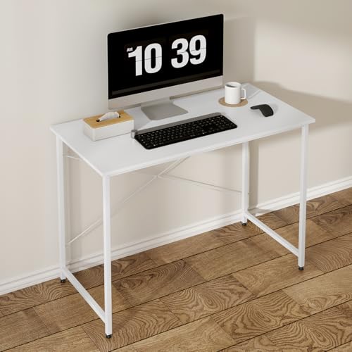WOLTU Schreibtisch 100x50cm, Kleiner Computertisch, Bürotisch eckig, PC Tisch mit Metallgestell, für Büro Homeoffice Arbeitszimmer Schlafzimmer, aus Holzwerkstoff, Weiß