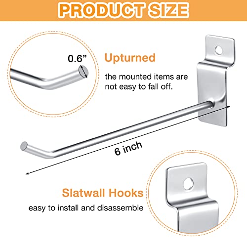 100 Pieces Heavy Duty Slatwall Panel Hooks Hanging Slatwall Accessories Metal Slat Wall Hanging Hooks Silver Slat Wall Hanger Commercial Grade Slatwall Pegs For Garage Shop Retail Display (6 Inch) #TOP1