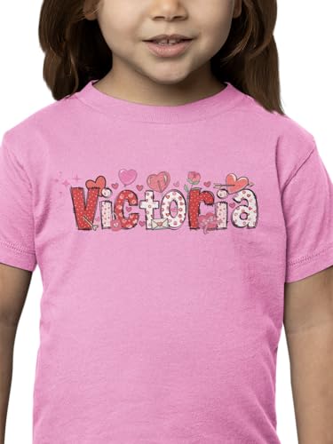 Girls' Personalized Valentine Font T-Shirt with Custom Name and Adorable Cliparts - Heartfelt Children's Tee for Valentine's Day - Unique and Fun Gift for Your Little Princess