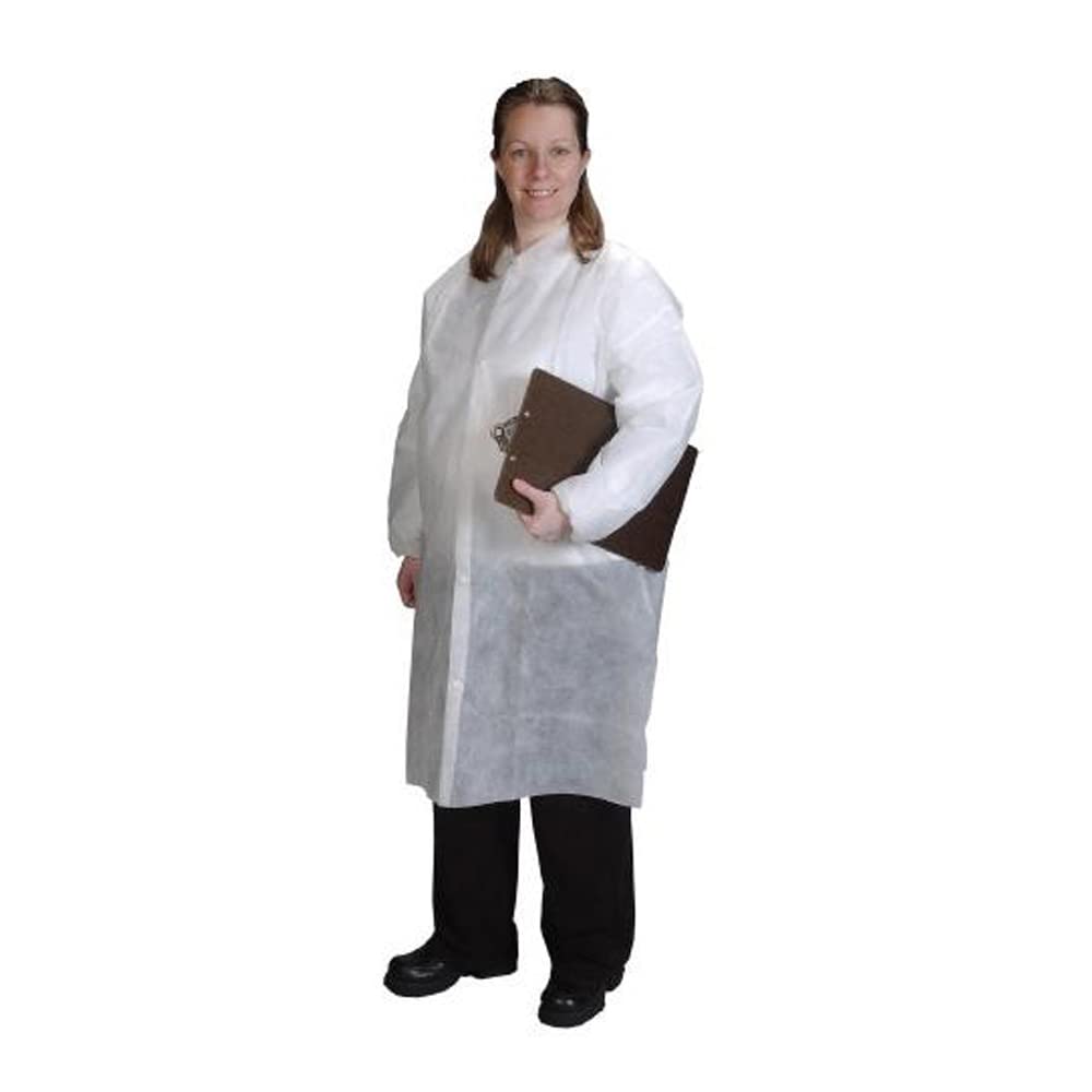 Alpha Pro Tech Critical Cover LC-12421-9 GenPro Lab Coat, Tapered Collar, Elastic Wrist, No Pockets, Snap Close, Serged Seams, White, 4X Size (Case of 25)