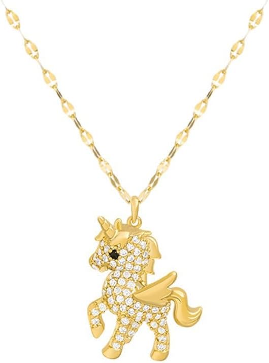 Unicorn Necklace Gold For Women, Cute Dainty Shiny Rhinestones Unicorn Necklace Pendant Jewelry Christmas Birthday Gift For Her