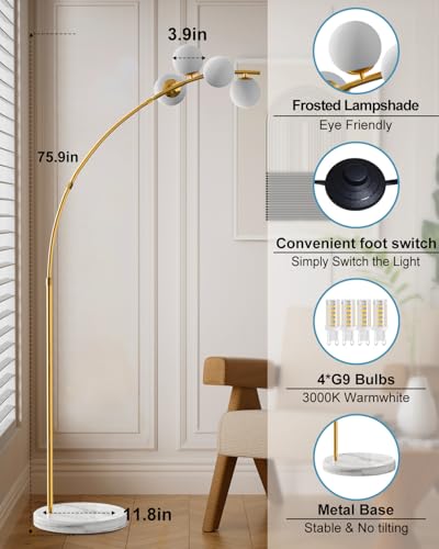 Image of Lightdot 63IN Gold Floor Lamp 4-Lights Globe LED Floor Lamps with 3000K Soft Warm Golden for Wedding /Party, Modern Tall Lamp for Living Room /Bedroom /Sofa Beside /Corner Decor (Bulbs Included)