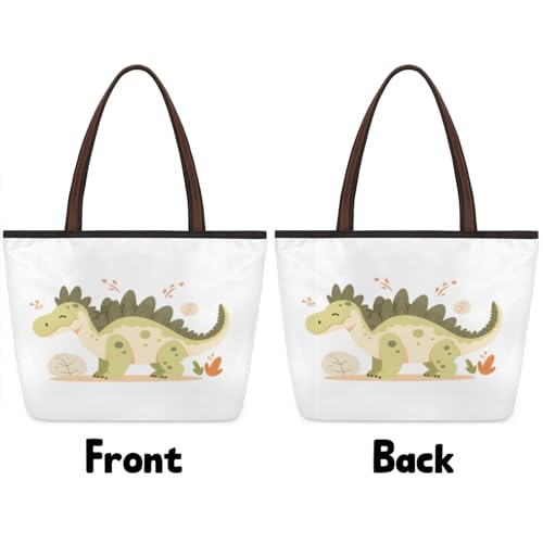 Cute Cartoon Dinosaur Tote Bag Multi Pocket Zippered Beach Bag Lightweight Waterproof Handbag4