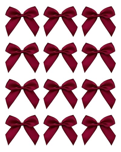 Italian Options Small Satin Ribbon Bows Self Adhesive Bow Decorations for Crafts Gift Wrap Hampers Hair Bows Wedding Stationery Floristry Christmas Cakes Crafting Burgundy 12 Pack 5 cm
