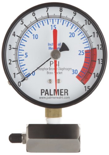 Palmer 40KBDLA15#HG Heavy Duty Black Steel Gas Test Gauge, 0-15 psi/0-30